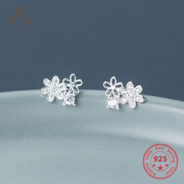 

wholesale japan korea style 925 sterling silver fashion sweet beautiful flower stud earring women jewelry, Golden;silver