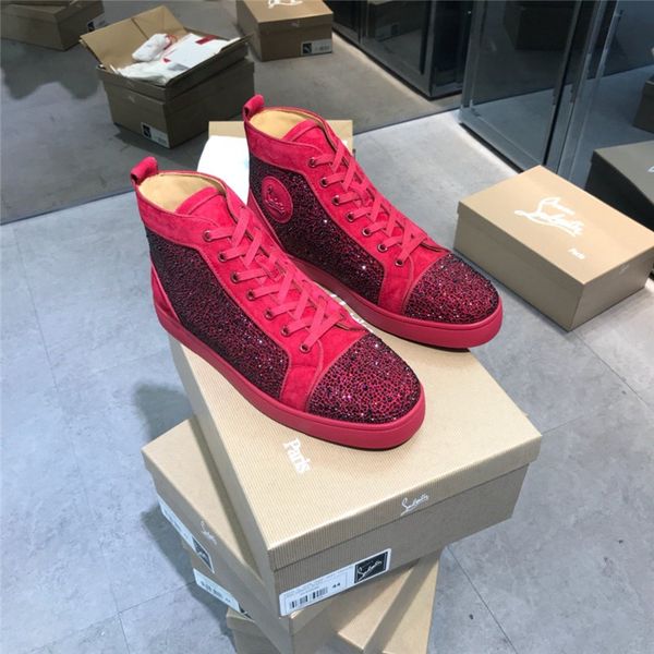 

version luxury fashion rivet men's shoes stitching graffiti high-shoes red bottom couple rhinestone women's shoes size 35-47 22, Black
