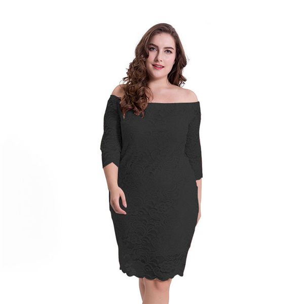 

4XL Womens Summer Designer Dresses Plus Size Fashion Clothing Slash Neck 3/4 Sleeve Hollow Out Apparel