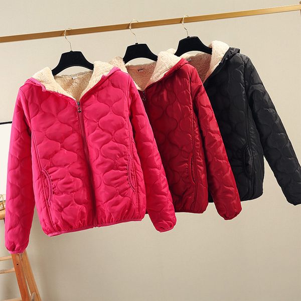 

2019 winter new parkas women fashion thicken short cotton coats solid color hooded wool jacket women, Tan;black