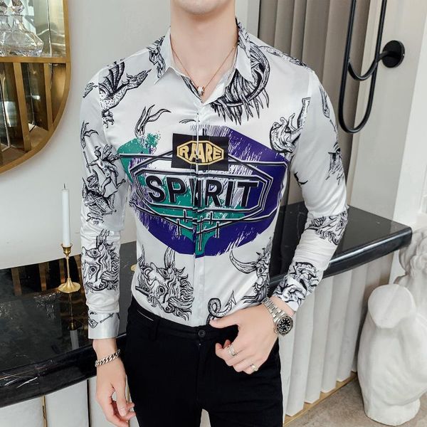 

luxury letters printed shirt male 2020 new slim long-sleeved shirt camisa masculina petticoat men's social club prom, White;black