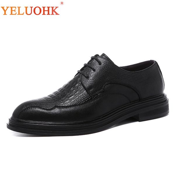 

38-44 leather shoes men lace up spring autumn men shoes leather formal dress, Black