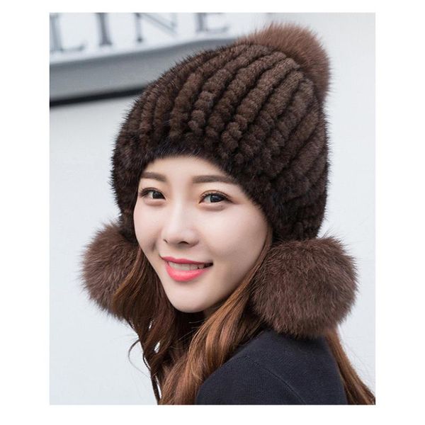 

fur hat for women natural knitted russian hats winter thick warm ears fashion trapper fur bomber snow cap, Blue;gray