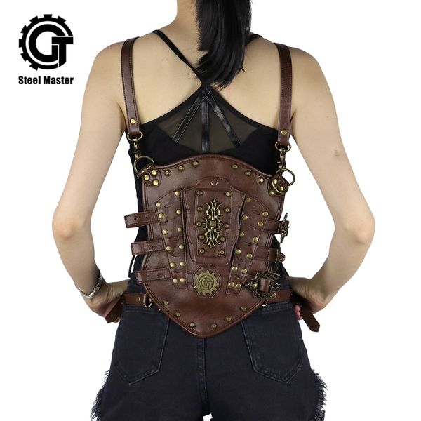 

2018 steampunk backpack retro arm bag dual-use port gear rivet detachable travel small backpack arm bag dual-use portable wallet