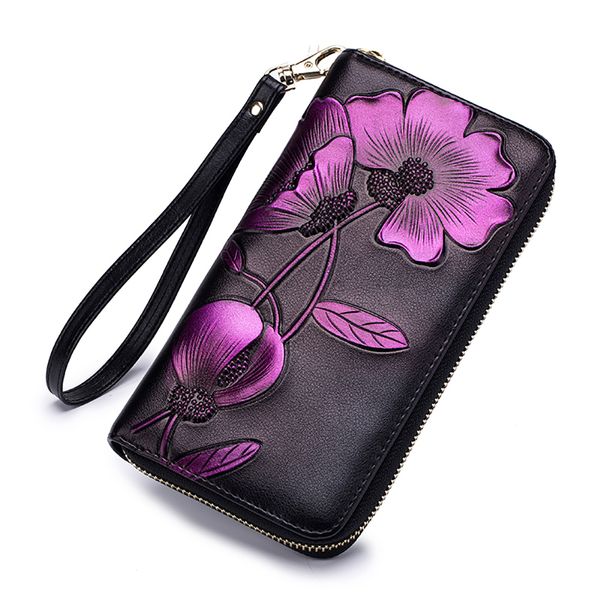 

lady wallet long wallet leather zipper rfid fashion hand bag, Red;black