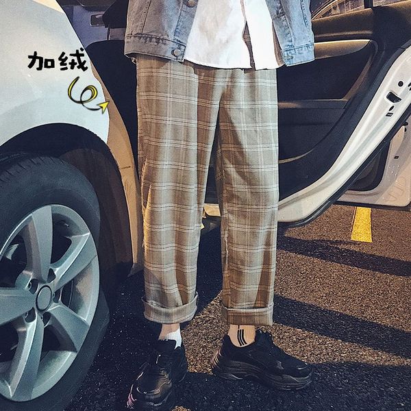 

2018 korea style men's lattice printing cotton casual wide legs harem pants trousers active elastic hip hop joggers sweatpants, Black