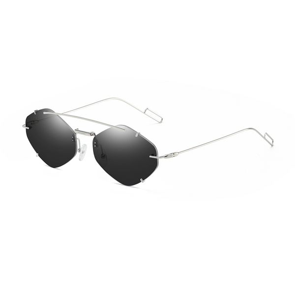 

frameless sunglasses men and women retro geometric shape lens metal sunglasses sunshade, White;black