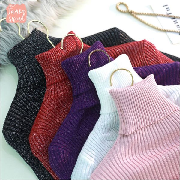 

женщины зимний свитер осень водолазку пуловеры lady свитера basic женский черный knit shiny с длинным рукавом, White;black