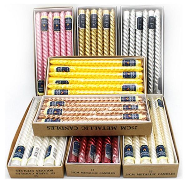 

12pcs european style long threaded candles multi-color wedding birthday party smokeless oil candle with special candlestick candles