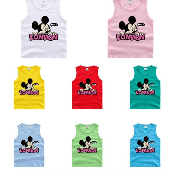 

children's vest pure cotton sling girl boy's i- sling vest shirt baby's base shirt cartoon 2020, Blue