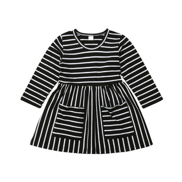 

toddle kids girl striped dress fashion long sleeve pockets party knee-length tutu dress pageant prom girls casual cotton dresses, Red;yellow
