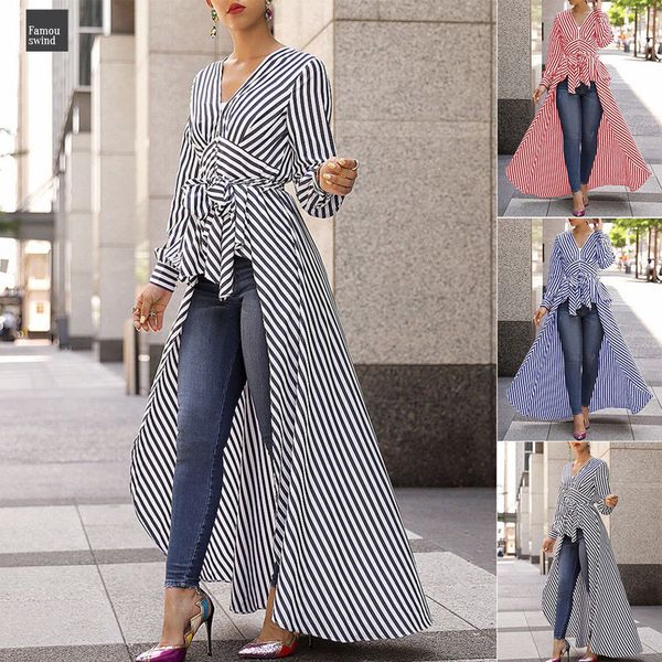 

2019 новая весна блуза осень женщины черные полосы v шеи длинным рукавом работа женщин офиса tops полосатый блуза для бизнеса, White