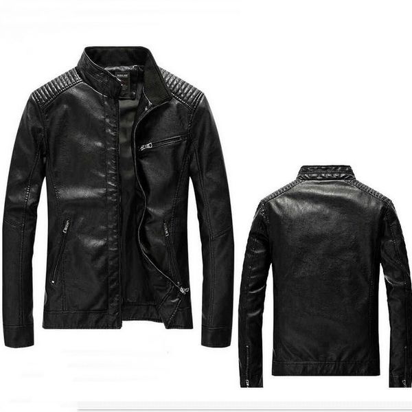 

classic collar leather jacket biker jackets motorcycle leather jacket multiple zipper male fashion outwear casual brtand coats, Black