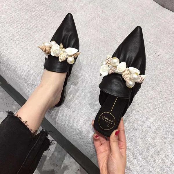 

female shoes low cover toe womens slippers outdoor slides jelly flip flops mules fashion 2020 flat glitter soft pointed, Black