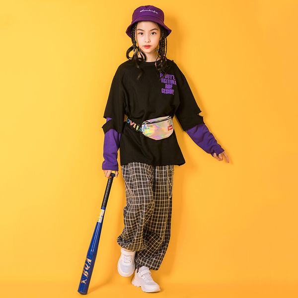 

children hip hop dance clothing suit girl t-shirt performance costume boys hiphop dancewear kids fashion stage clothes 3328, Black;red
