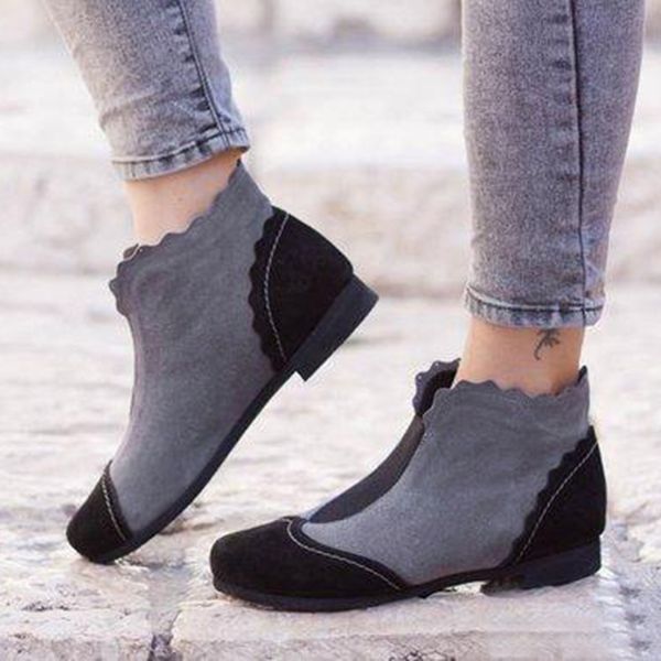 

youyedian low heel ankle boots for women rome mixed color retro short ankle boot low heels slip on shoes chaussures femme#808g45, Black