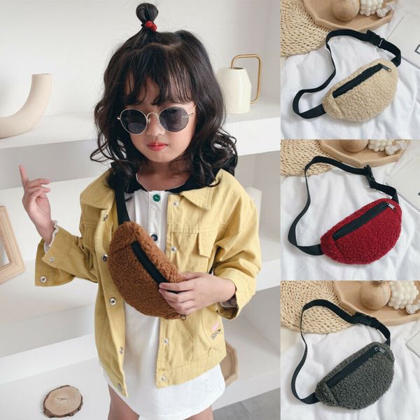 

children kids baby girls fashion waist pack zipper woolen solid adjustable waist bag shoulder bag