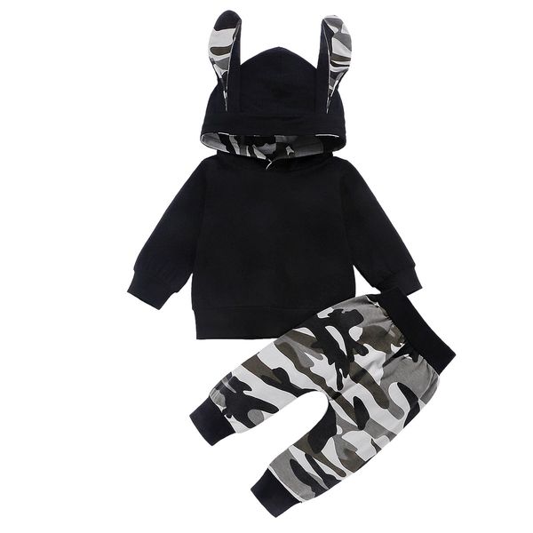 

kids designer clothes boys outfits children rabbit ears hoodie +camouflage pants 2pcs/set spring autumn kids clothing sets c1869, White