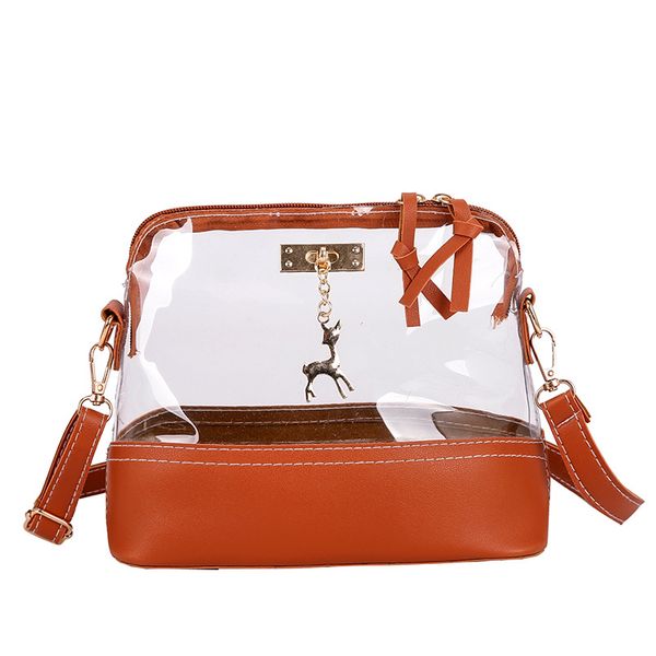 

new women's pvc transparent shoulder bag fashion jelly color deer pendant handbag messenger bag