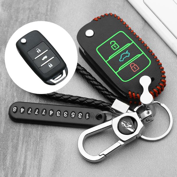 

luminous car key case real leather flip remote fob shell cover keychain keys bag for changan cs75 eado cs35 raeton cs15 v3 v5 v7