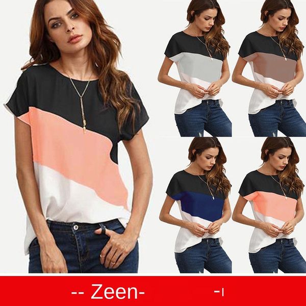 

женская дизайнерская футболка с круглым вырезом цветовая гамма с коротким рукавом свободная футболка топ, White