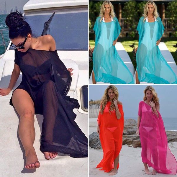 

2019 quick women bikini cover up swimsuit swimwear beach shirt dress bathing suit chiffon /m/l/xl/xxl for dropshipping, Blue;gray