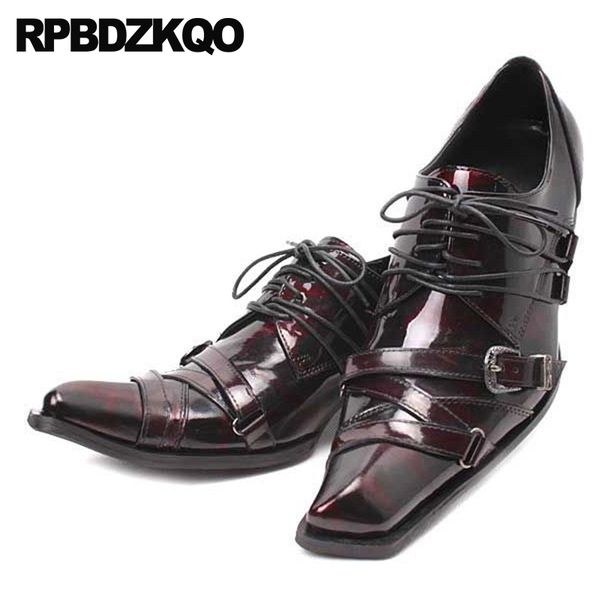 

double monk strap handmade leather shoes 46 pointed toe office oxfords dress burgundy stud men rivet italian plus size patent, Black