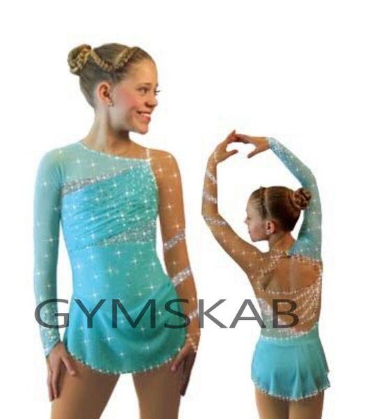 

2018 graceful bling figure skating dress girl's customized ice skating dress long-sleeved gymnastics costume 8884, Black;red