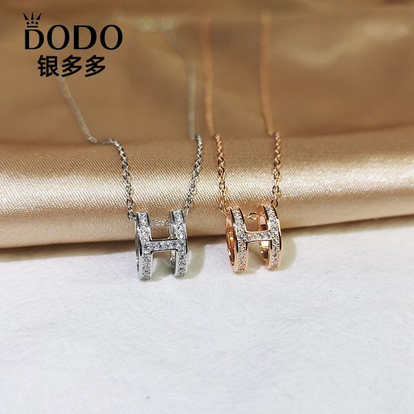 

european and american style s925 sterling silver temperament goddess fan h letter necklace clavicle chain simple sterling silver necklace st