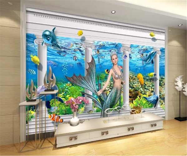 3d Wallpaper Underwater World Mermaid Dolphin Roman Column Palace 3d Living Room Bedroom Background Wall Decoration Wallpaper Wide Wallpapers Hd