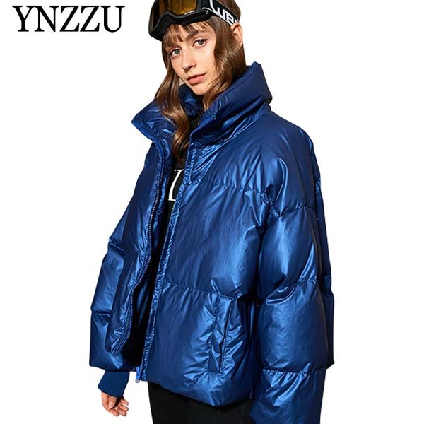 

ynzzu korean 2019 new winter jacket women casual short letter duck down coat woman stand collar thick warm loose outwears o807, Black