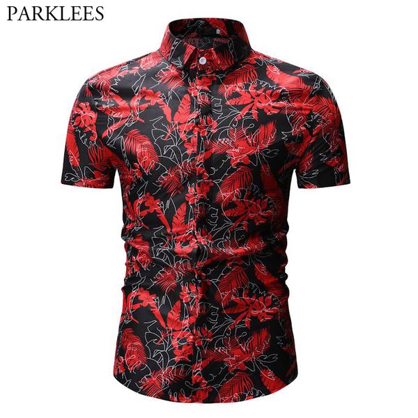 

3d leaf print shirt men 2019 summer new short sleeve hawaiian shirt mens casual button down dress shirts for holiday chemise 3xl, White;black