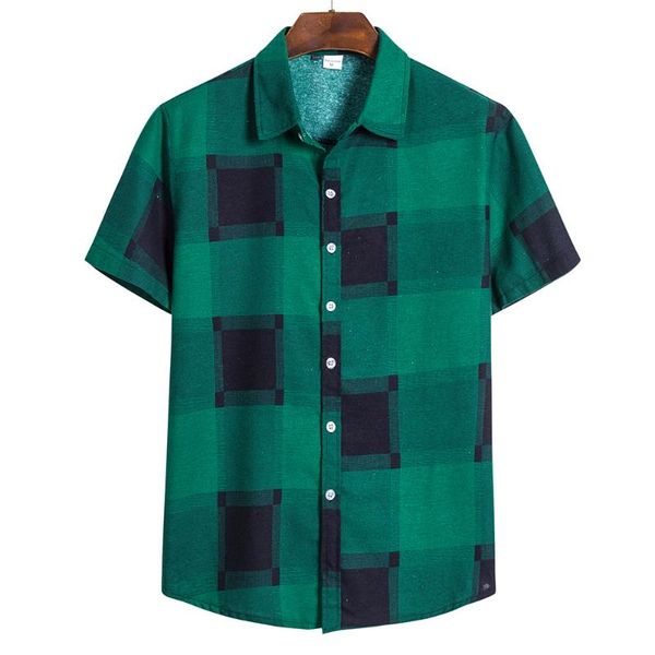 

blouse plus size men large grid print short sleeve shirt male fashion casual wild shirts summer new yellow red green, White;black