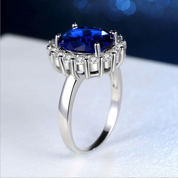 Оптово-Женская ретро сапфировое кольцо роскоши дизайнер ювелирные изделия CZ Diamond посеребренные дамы кольцо на день рождения подарок бесплатная доставка