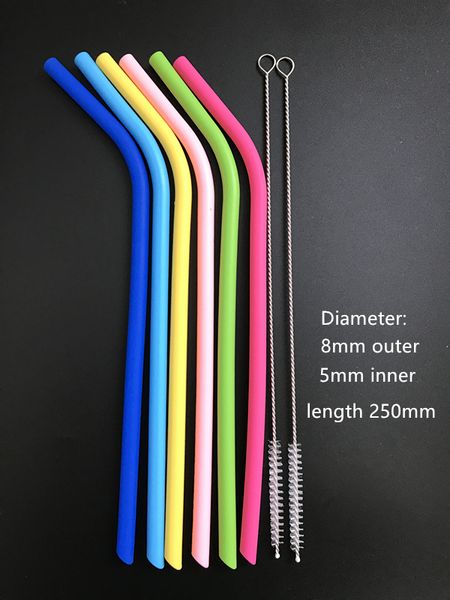 

eco friendly silicone drinking straws 6pcs+2 brushes fda grade home party smaller size