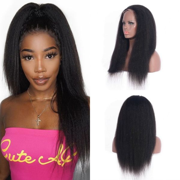 

lace front human hair wig pre plucked with baby hair brazilian virgin hair kinky straight lace wig, Black;brown