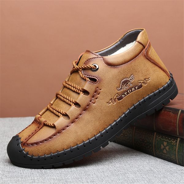 

genuine leather men boots fur warm winter shoes men plush 2018 winter boots, Black