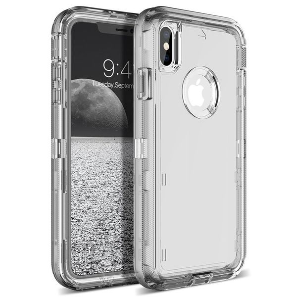 

jetjoy heavy duty armor plain 360 clear crystal case cover for iphone xs max/xr/x protector pc+tpu clear for iphone 6 7 8 plus