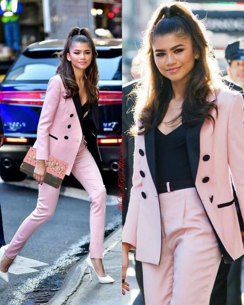 

light pink 2021 mother of the bride pant suits women business suits black peaked lapel tuxedo blazer for wedding(jacket+pants), Black;red