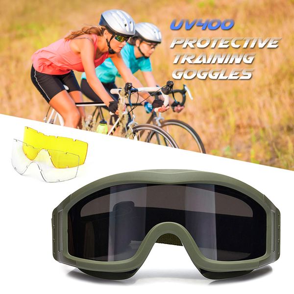 

outdoor cycling eyewear glasses uv400 protective dustproof cycling training cs gaming goggles with 2 interchageable lens