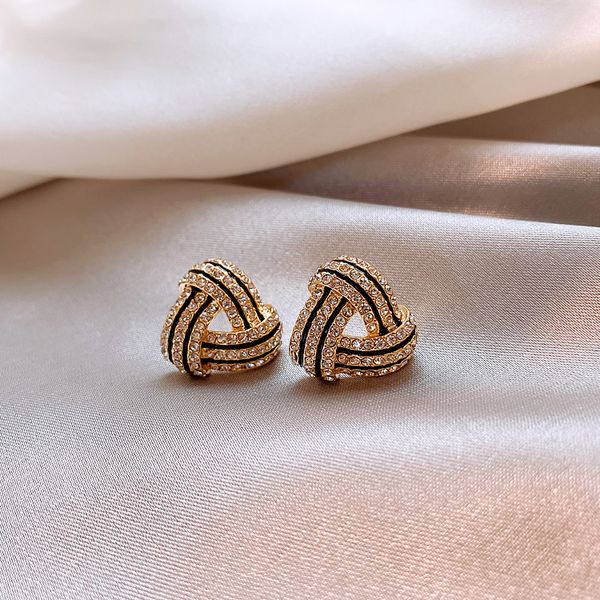 

korea fashion jewelry high-end micro-inlaid geometric zircon earrings petite black dripping female earring, Golden;silver