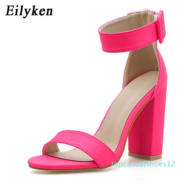 

eilyken 2020 summer women sandals high heel fluorescent green open-toed ankle-wrap buckle strap casual ladies sandals shoes t12, Black