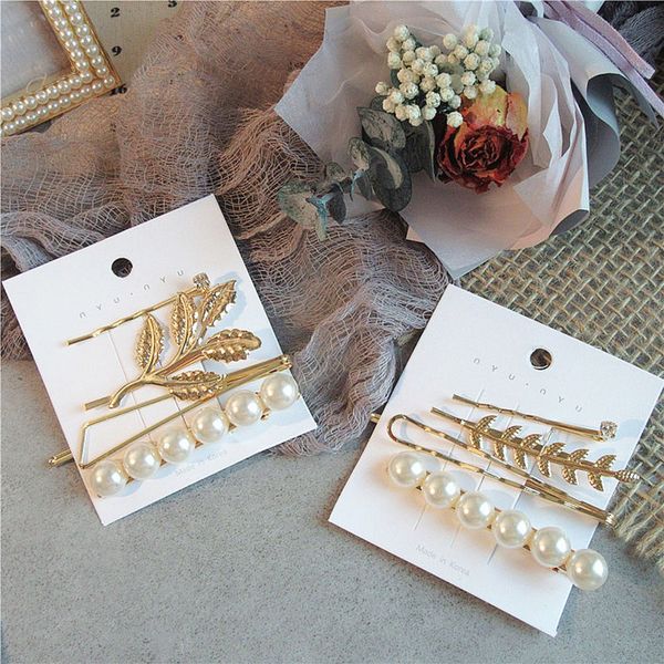 

3pcs women and girl fashion hair accessories metal pearl hairpins lady simple hair clip barrette headwear styling tool