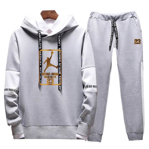

spring autumn new mens casual tracksuits letter print sweatsuits hommes jogger fit suits pollover hooded hoodies long pants outfits, Gray