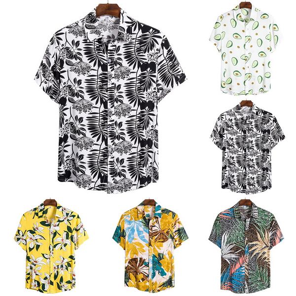 

puimentiua 2020 men's print shirts casual button down short sleeve hawaiian shirt beach holiday slim fit party shirts, White;black