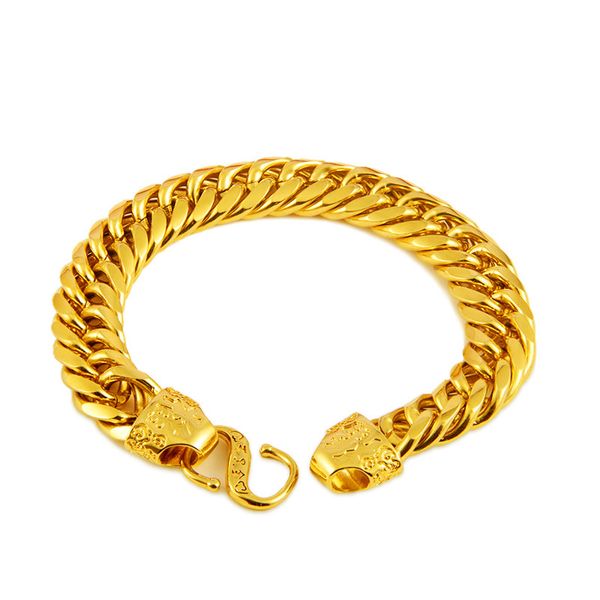 

hip hop tight bracelet 18k yellow gold filled solid mens bracelet miami double curb wrist chain link gift, Black