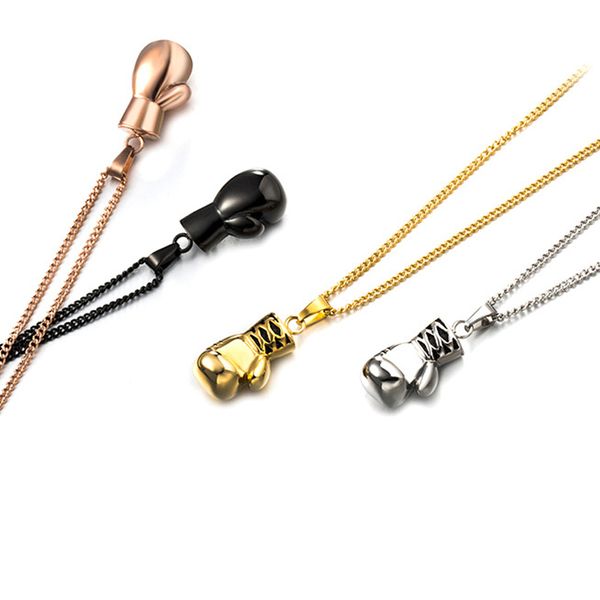 

boxing gloves necklaces mens pendant stainless steel gold chains necklace fashion jewelry for neck sports gifts male accessories, Silver