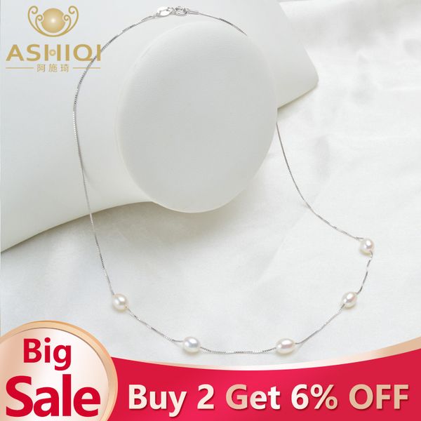 

ashiqi real pure 925 sterling silver necklace chain 6-7mm natural freshwater pearl pendant jewelry for women gift
