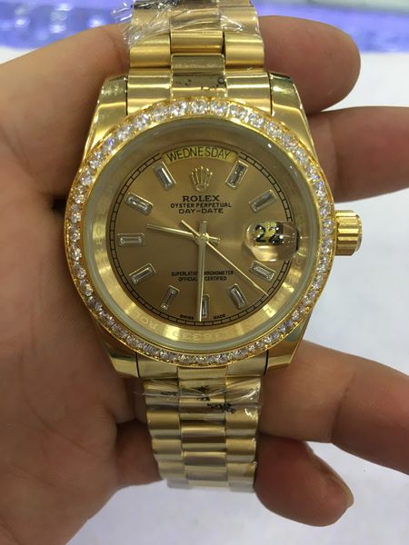 

Высокое качество роскошные часы 18 карат золото 41 мм Вечный 218238 день дата Алмаз 2813