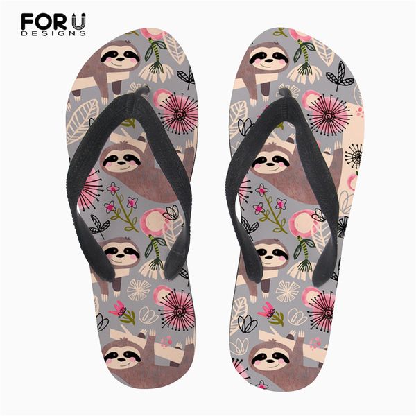 

forudesigns summer women flip flops cute sloth floral pattern slip-on home slippers woman beach light water pool sandals girls, Black